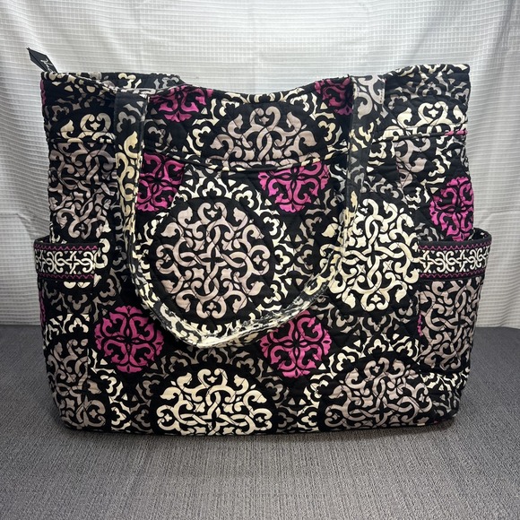 Retired Vera Bradley Pleated Tote Magenta Pink Quilted Weekender & Wallet READ - Picture 6 of 16